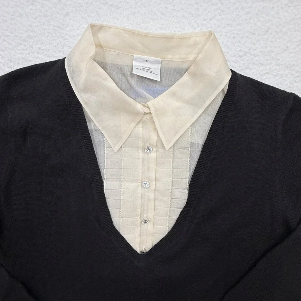 Perfect Carson‎ Kressley Sweater Blouse Insert Silk Cashmere Office Womens M